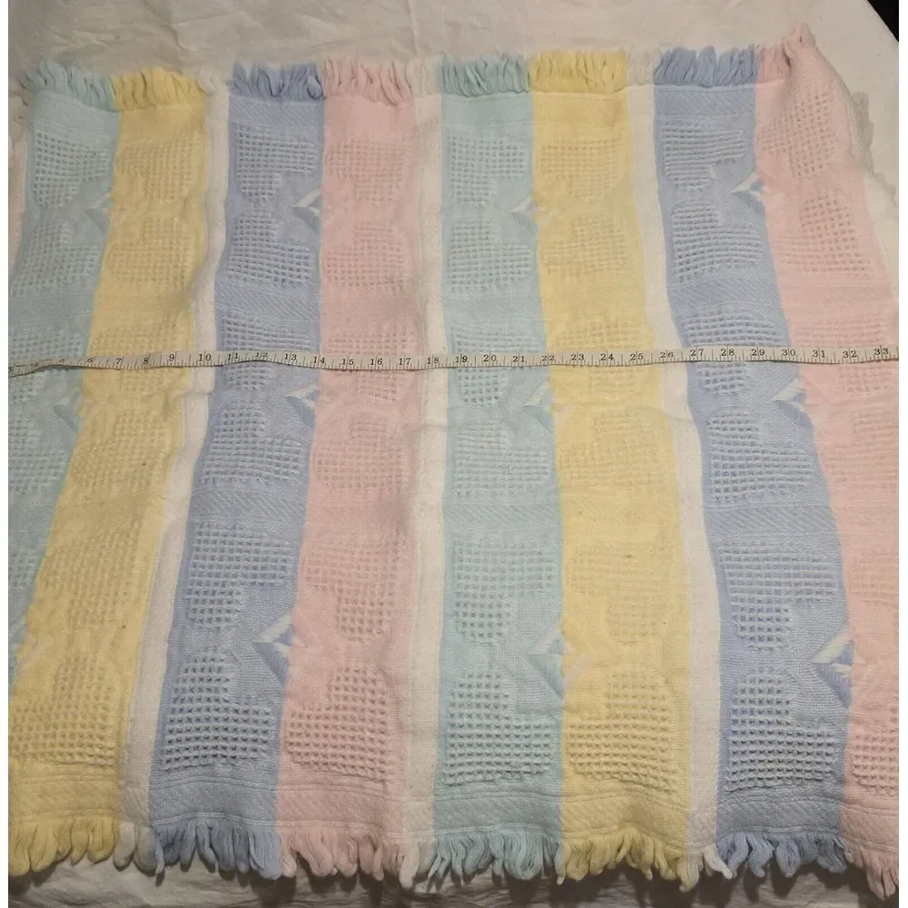 Hand Loomed Pastel Colors Woven Baby Blanket Fringed